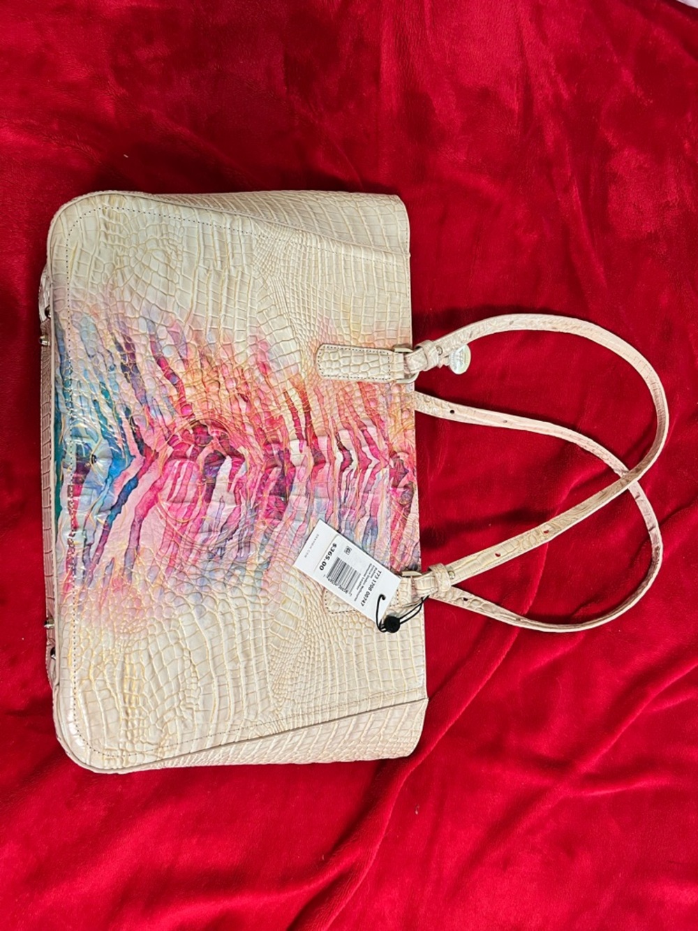 Brahmin Cream Shoulder Tote with Pink & Multicolor Watercolor Accent - Picture 7 of 9